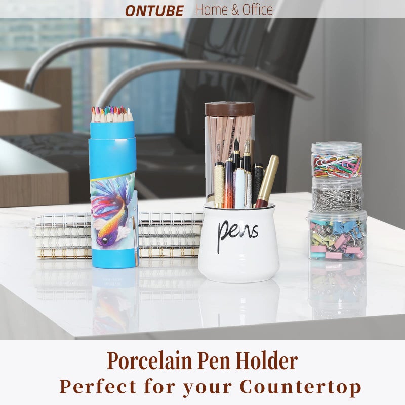 ONTUBE Porcelain Pens Holder Stand,Ceramic Pencils Holder (White) - Image 2